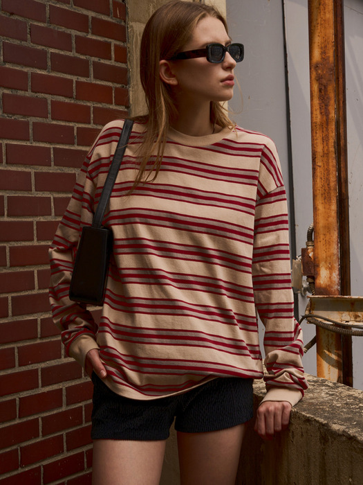 OVERSIZE STRIPE T-SHIRT_BEIGE