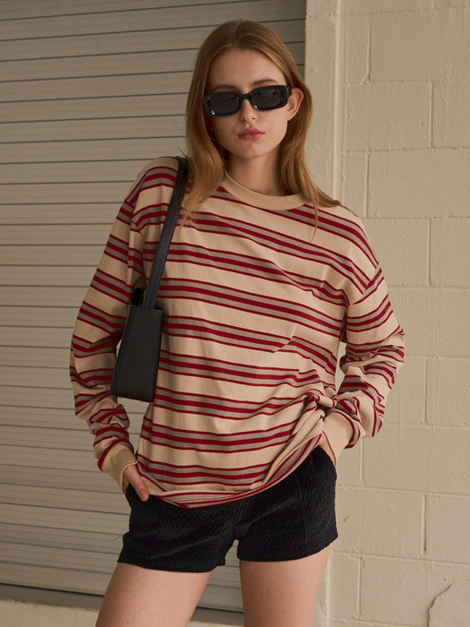 OVERSIZE STRIPE T-SHIRT_BEIGE