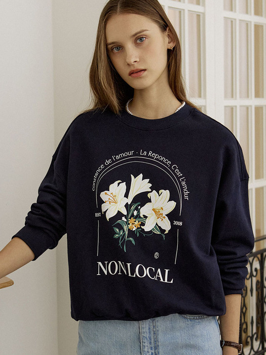 Glasshouse Lily Print Sweatshirt - Navy