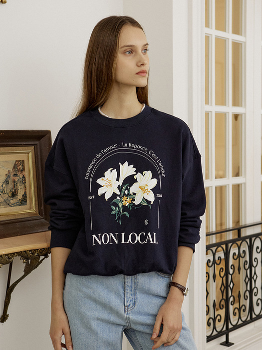 Glasshouse Lily Print Sweatshirt - Navy