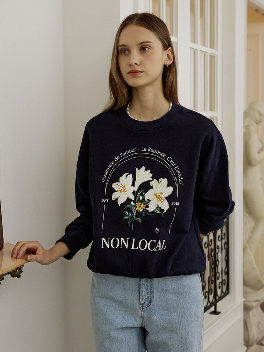 Glasshouse Lily Print Sweatshirt - Navy