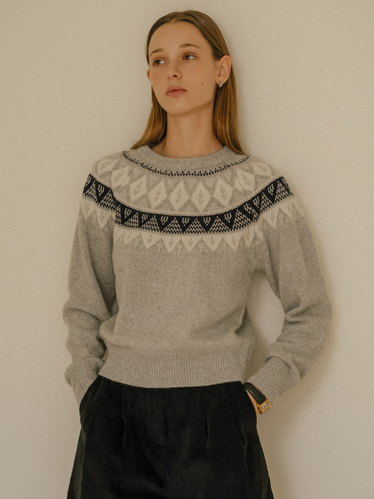 Nordic jacquard wool knit_Light gray