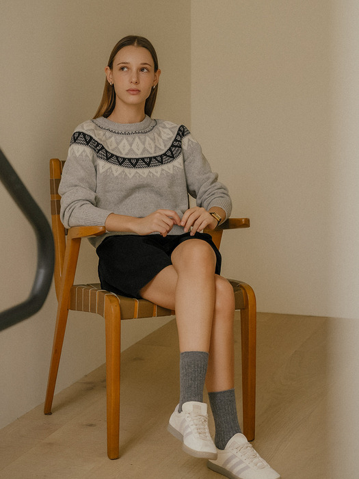 Nordic jacquard wool knit_Light gray