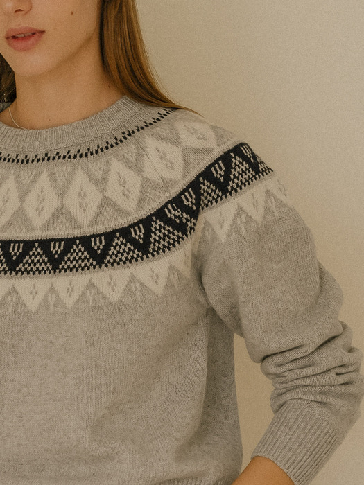 Nordic jacquard wool knit_Light gray