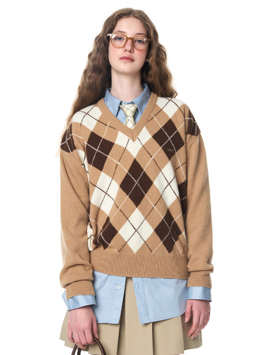 24FW ARGYLE V-NECK KNIT (3COLOR)