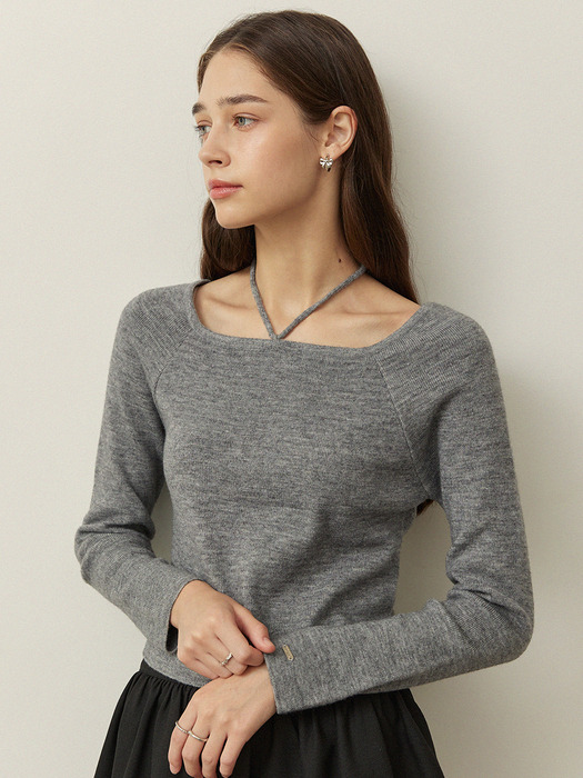 Wide square chocker neck knit - greymellange