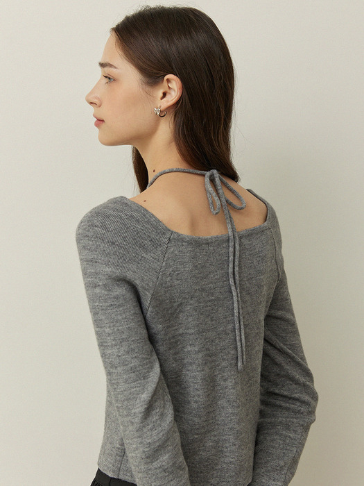 Wide square chocker neck knit - greymellange