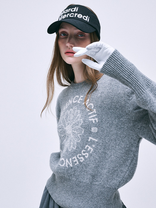 ACTIF EMBLEM JACQUARD KNIT PULLOVER_MELANGE GREY IVORY