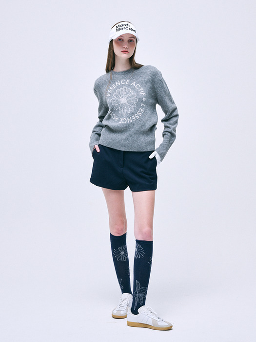 ACTIF EMBLEM JACQUARD KNIT PULLOVER_MELANGE GREY IVORY