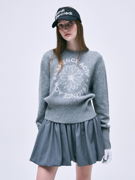 ACTIF EMBLEM JACQUARD KNIT PULLOVER_MELANGE GREY IVORY