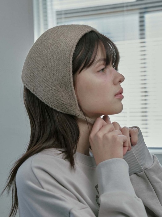 Wool knit ear muffler - beige