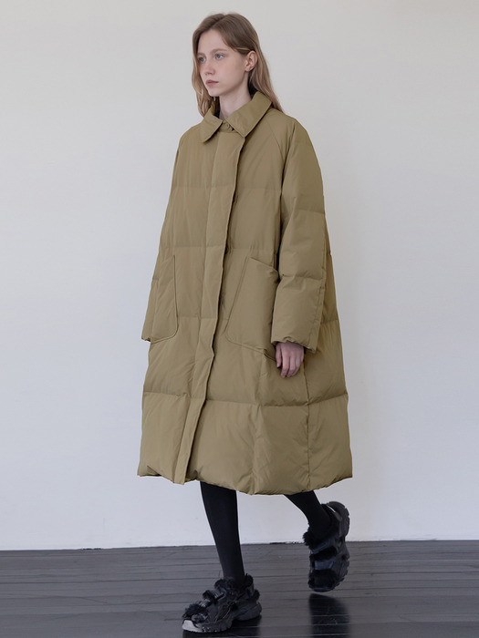 Oversized duck down long padding _ Olive beige