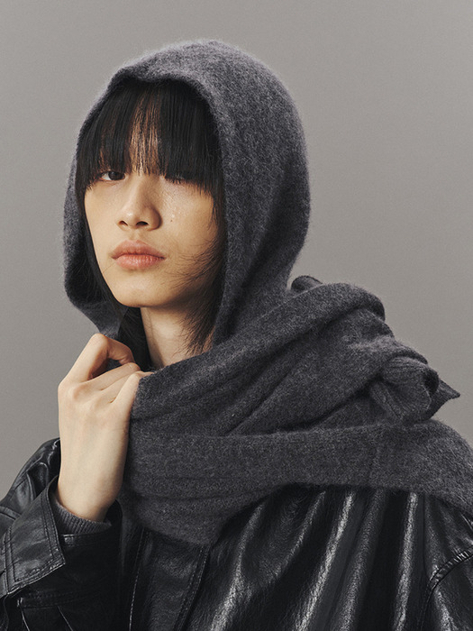 [단독]WOOL HOODED SHAWL_CHARCOAL