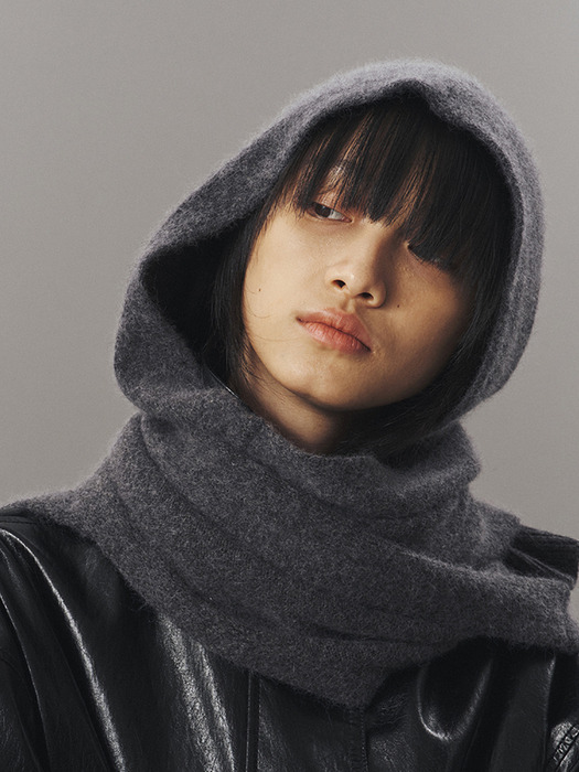 [단독]WOOL HOODED SHAWL_CHARCOAL