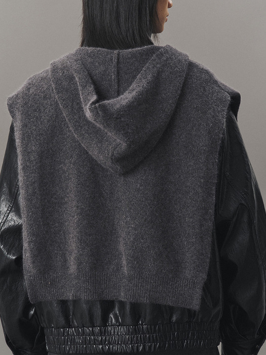 [단독]WOOL HOODED SHAWL_CHARCOAL