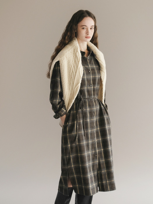 F Soft Touch Check Shirt Dress_Brown