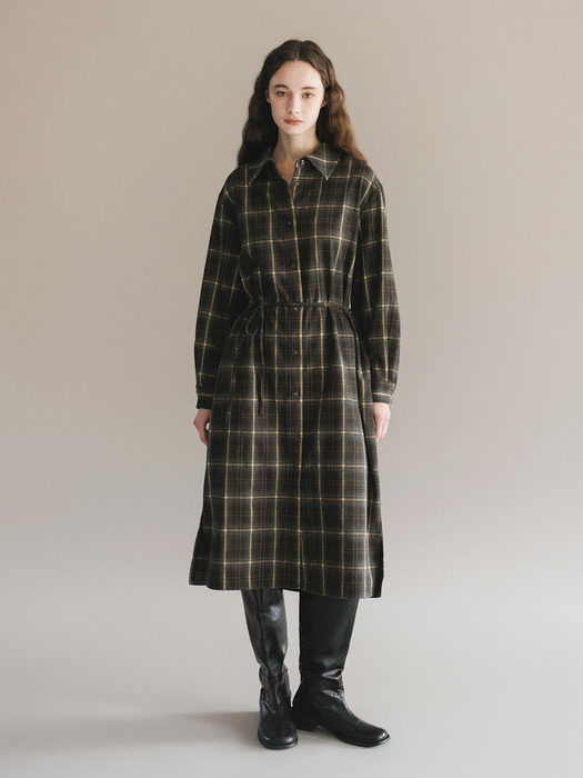 F Soft Touch Check Shirt Dress_Brown