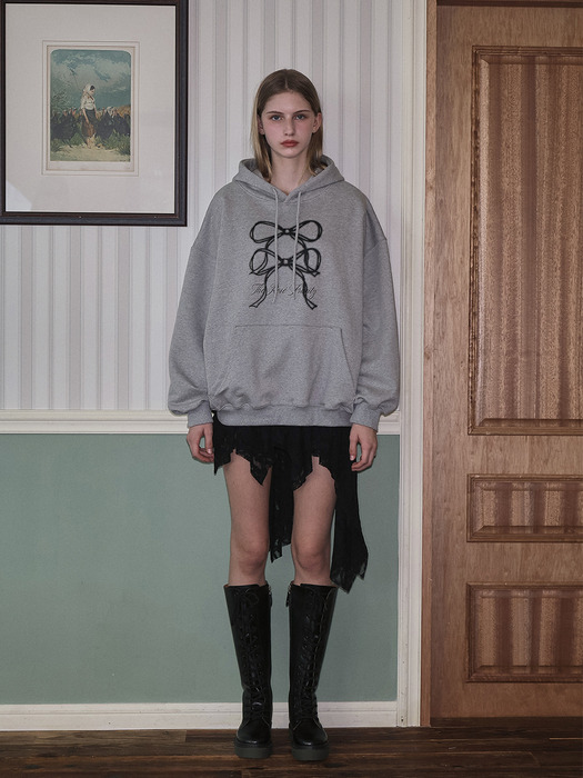 Overlap Ribbon Hoodie [Gray]