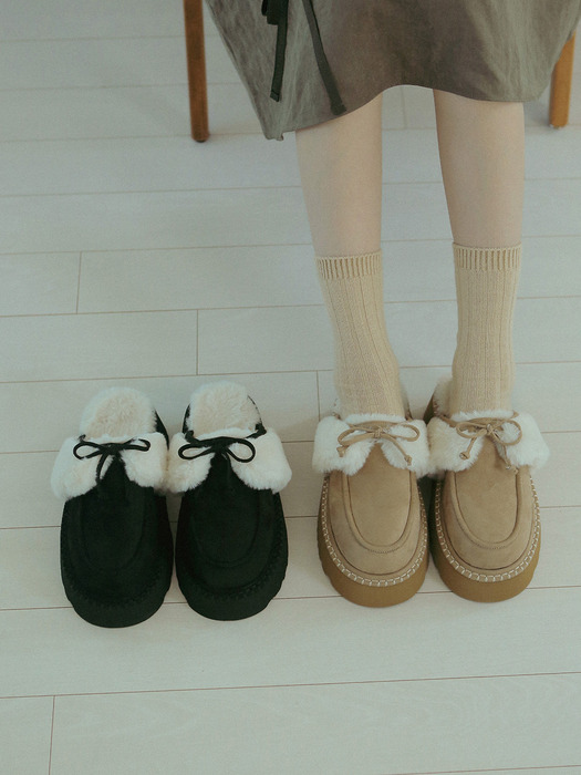 [리퍼브]rfb7089 Platform ribbon fur slipper _ 2colors