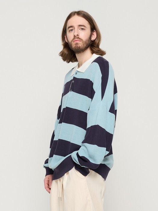 STRIPE COLLAR KNIT (SKYBLUE)
