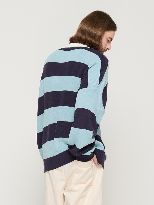 STRIPE COLLAR KNIT (SKYBLUE)
