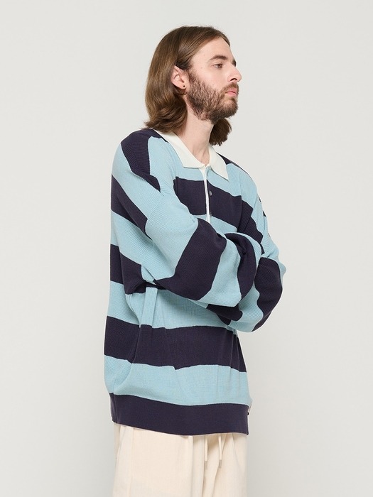 STRIPE COLLAR KNIT (SKYBLUE)