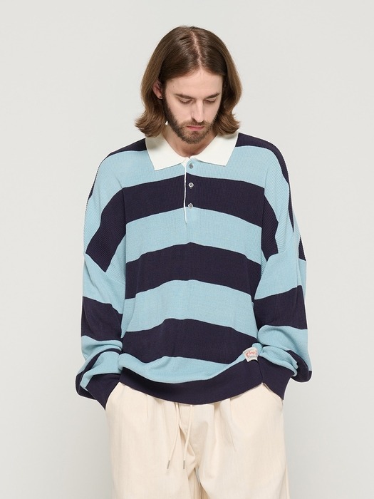 STRIPE COLLAR KNIT (SKYBLUE)