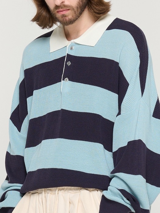 STRIPE COLLAR KNIT (SKYBLUE)
