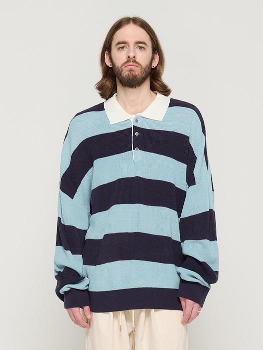 STRIPE COLLAR KNIT (SKYBLUE)