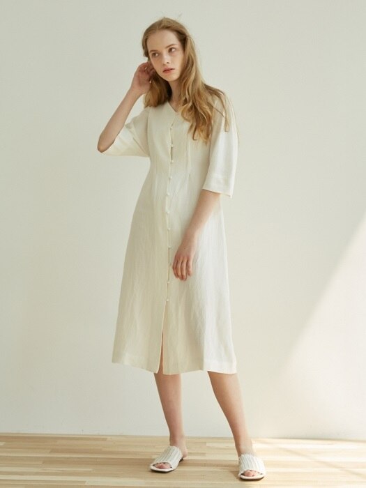 VNECK VOLUME DRESS_WHITE