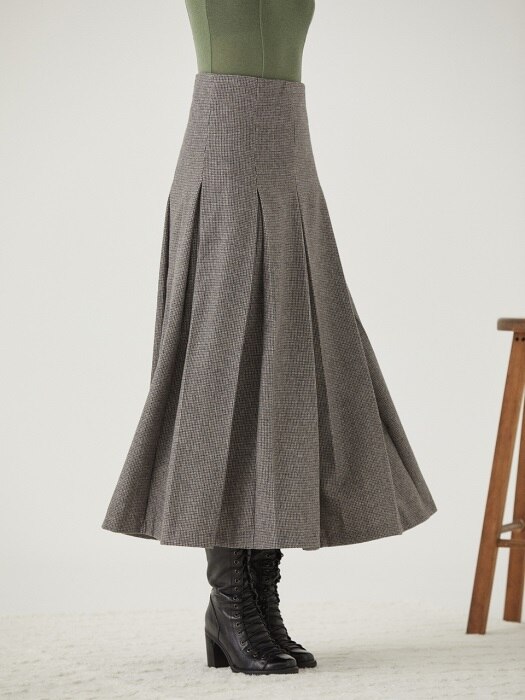 CHECK PLEATED LONG SKIRT [GREY]