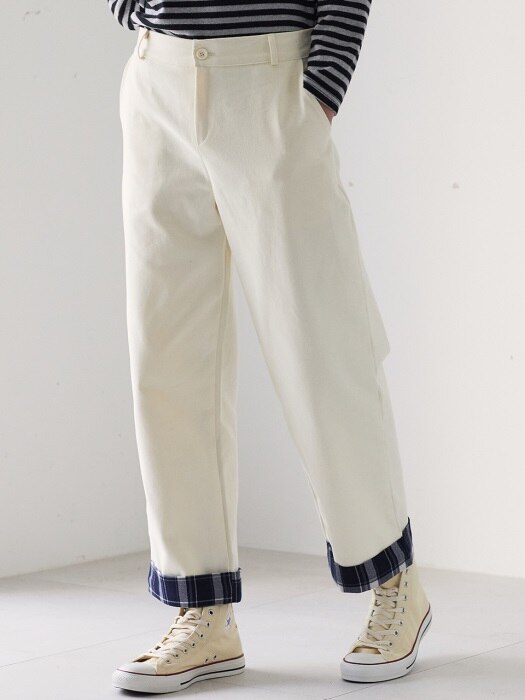 (UNISEX)MO ROLL-UP PANTS(IVORY)