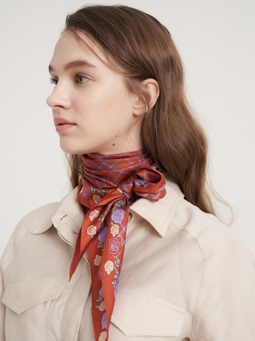 flower check silk scarf 3color