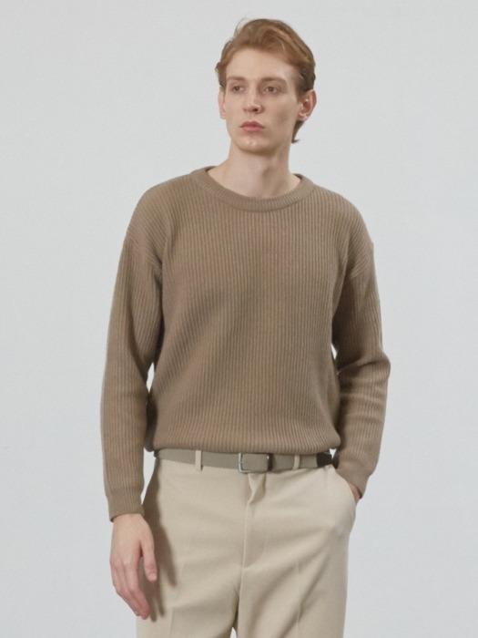 Heavy Cashmere Sweater (Melange Beige)