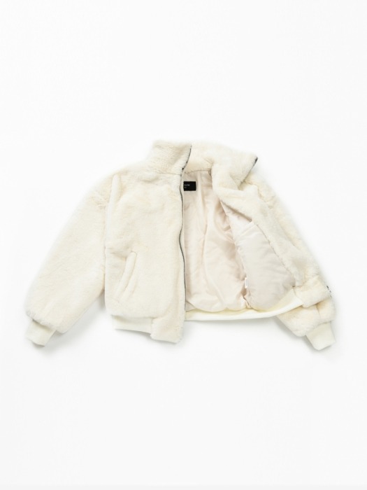Casic Fur Zip-Up Jacket (WHITE IVORY)