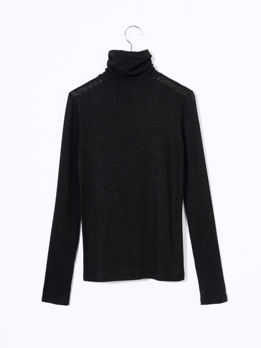 Wool Tencel Long Sleeve Turtle Neck Black