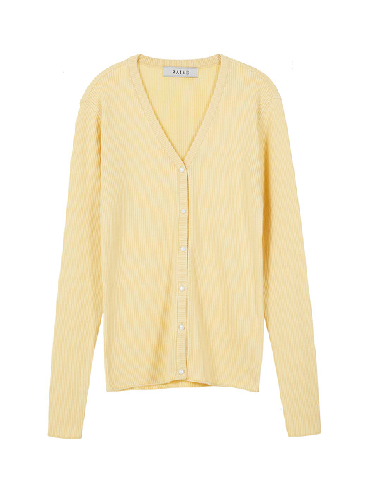 Button Ribbed Knit Cardigan in L/Yellow_VK0SD1240