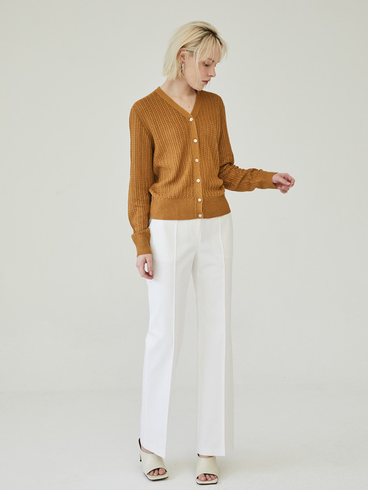 LINEN CASH CARDIGAN - CAMEL