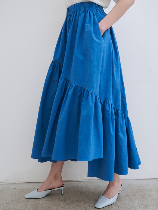 Layla Tiered Side Slit Skirt (Mila Blue)