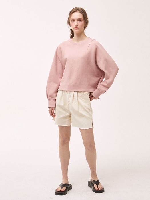 Two-Tuck Denim Shorts - Cream