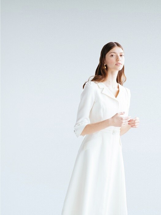 [미전시]DIANA V-neck notched collar flared dress (Ivory)