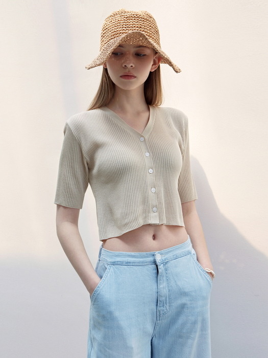 V CROP HALF CARDIGAN_LIGHT BEIGE