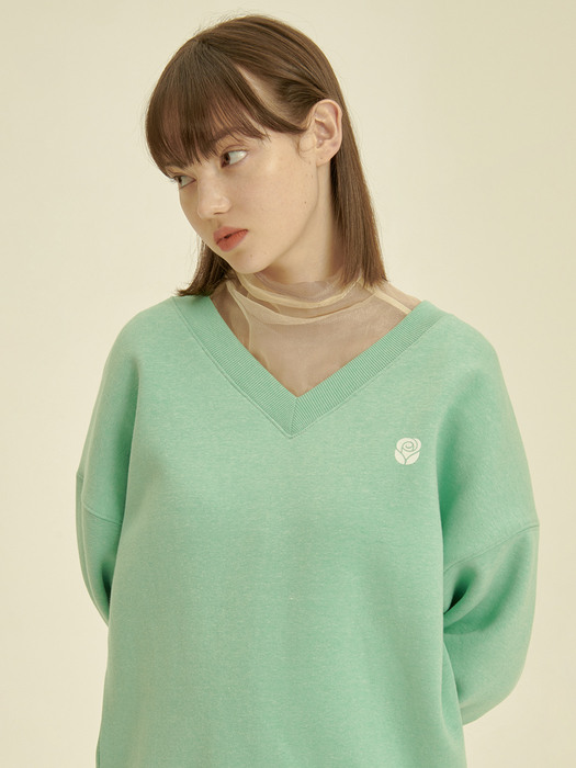 Rose V Neck Sweatshirt [GREEN]