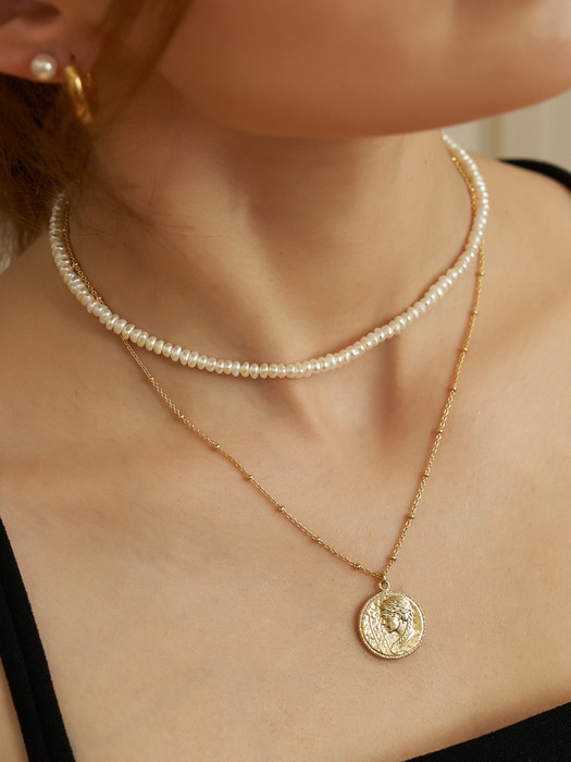 [2SET] Deesse ball chain basic coin pearl necklace set_SE0130