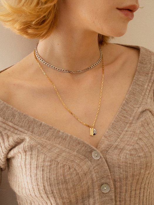 [2SET] Silver link chain and Gold box long chain necklace