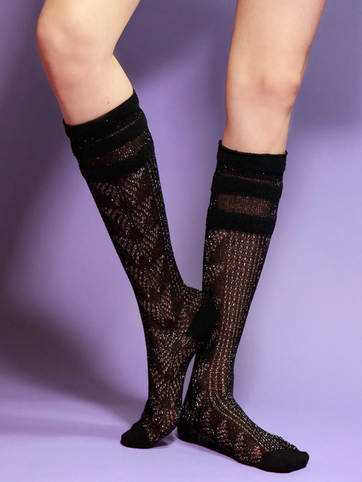 TWINKLE LACE KNEE SOCKS_BLACK