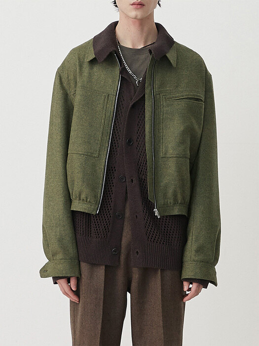  KHAKI 3D detail wool short jacket(NJ005)