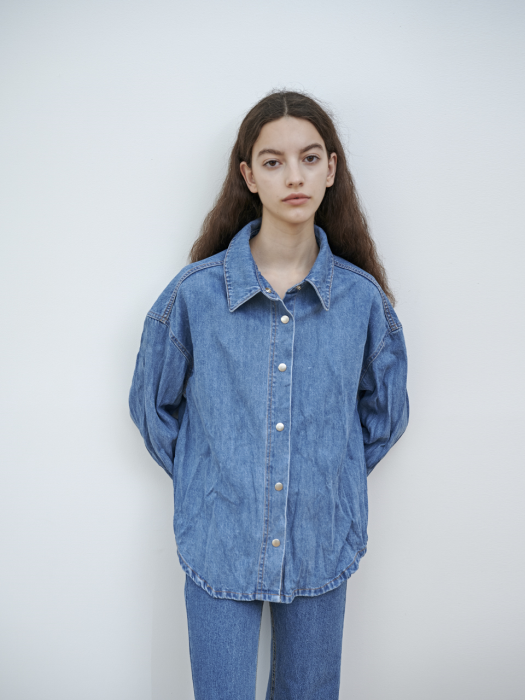 WRINKLE DENIM SHIRT [MID BLUE]