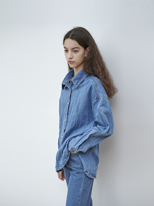 WRINKLE DENIM SHIRT [MID BLUE]