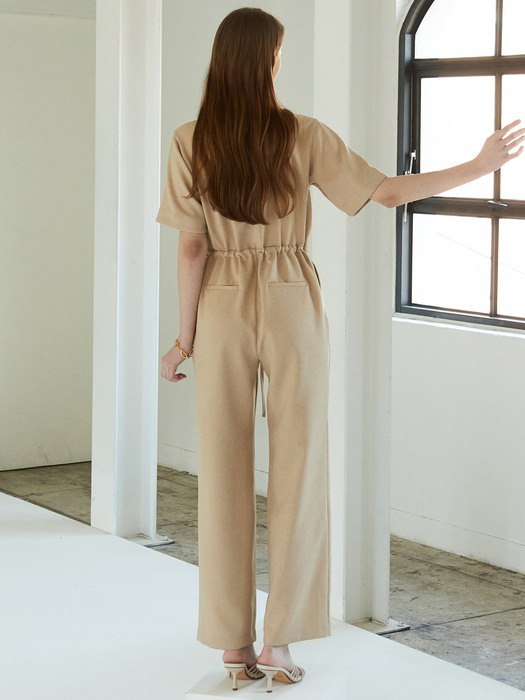 J738 v-neck jump suit (beige) 